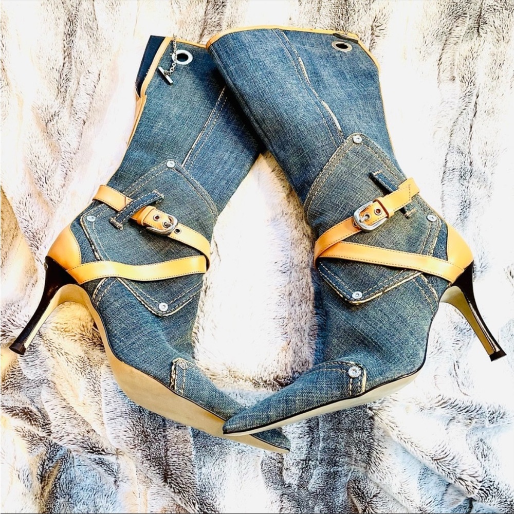 Karen Millen Indigo & Denim Stiletto Heel Talk Boot Size 39
